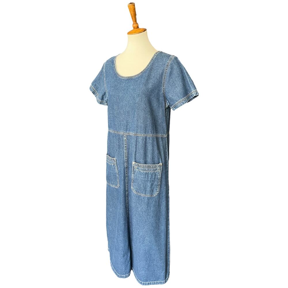 Vintage Cottagecore Feminine Granola Girl Boho Denim Maxi Dress Size Large - Picture 2 of 8